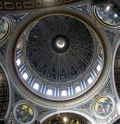 ミケランジェロのドーム　天井のモザイク画（天使に囲まれた神が描かれている）